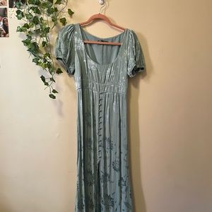 Zara sage green midi dress w flowers (satin material)
